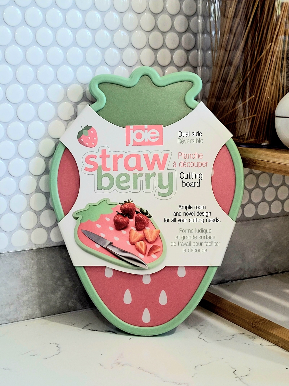Joie Strawberry Dual-side Compact Cutting Boards Set Of 2 - Pink & Mint